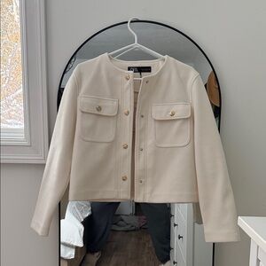 Zara Women's Off-White Buttoned Jacket
